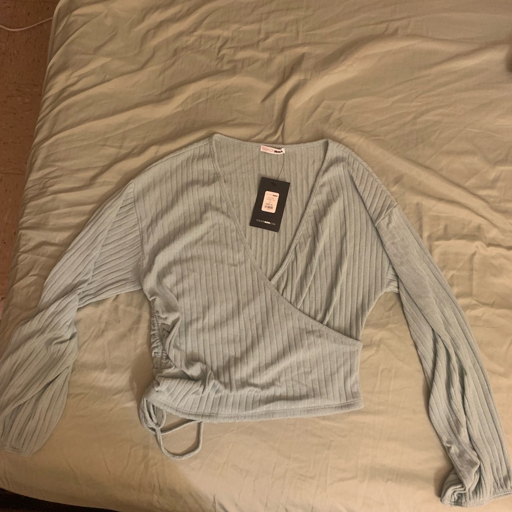 Fashion Nova Sage Green Ribbed Blouse